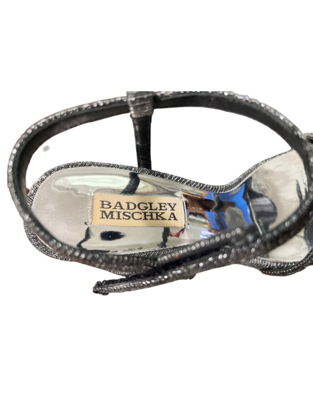 Badgley Mischka Womens 5.5 Rebekah Block Heel Sandal Crystal Black Sliver - Picture 6 of 10
